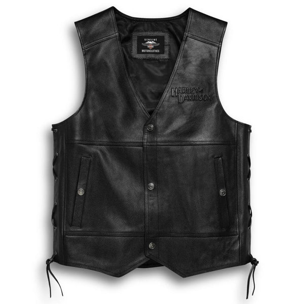 Harley-Davidson Leather Vest 背中刺繍 2XL 黒 Harley-