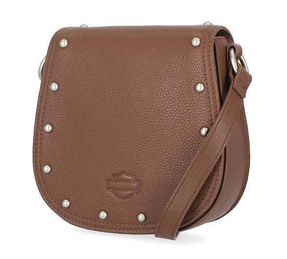 Women s Vintage Rivet Crossbody Bag Cognac