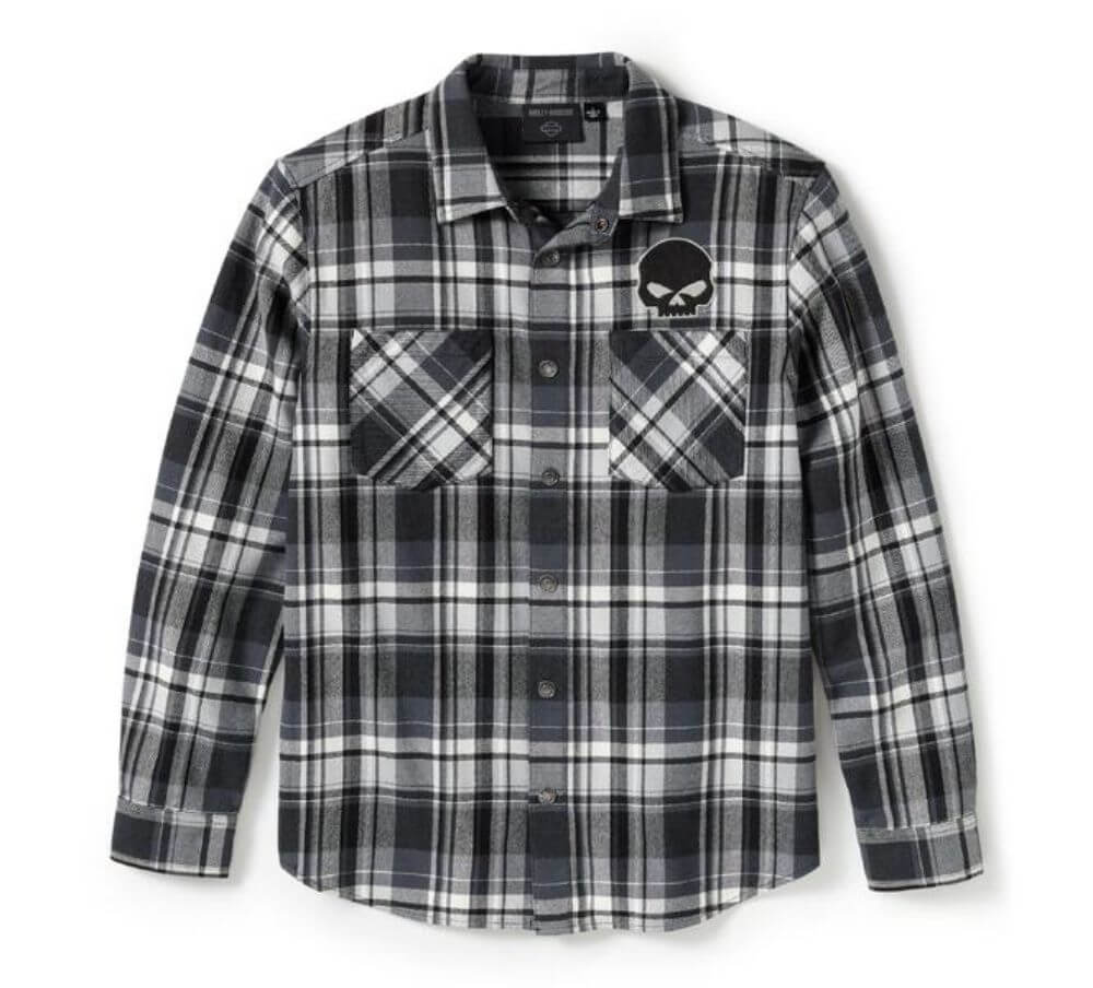 Harley-Davidson Men's Black Screamin' Eagle Plaid Long Sleeve Button-Up Shirt – Sizes M-5XL