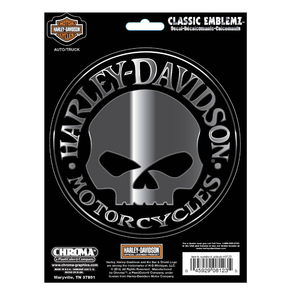 Harley-Davidson 4 in. Embroidered Willie G Skull Emblem Sew-On Patch-  Black/Gray