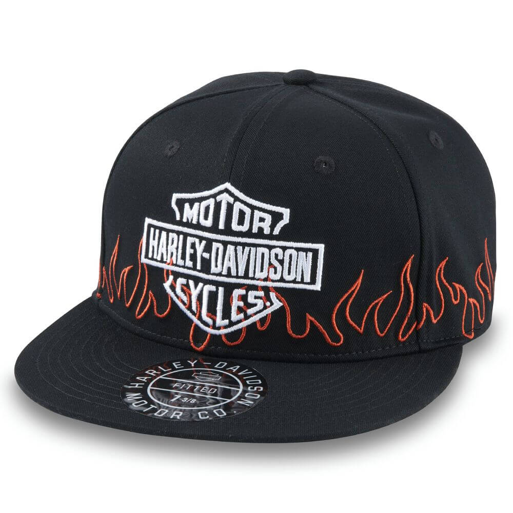 Harley Davidson Flames Fitted Hat Black Maidstone H D Maidstone Harley Davidson